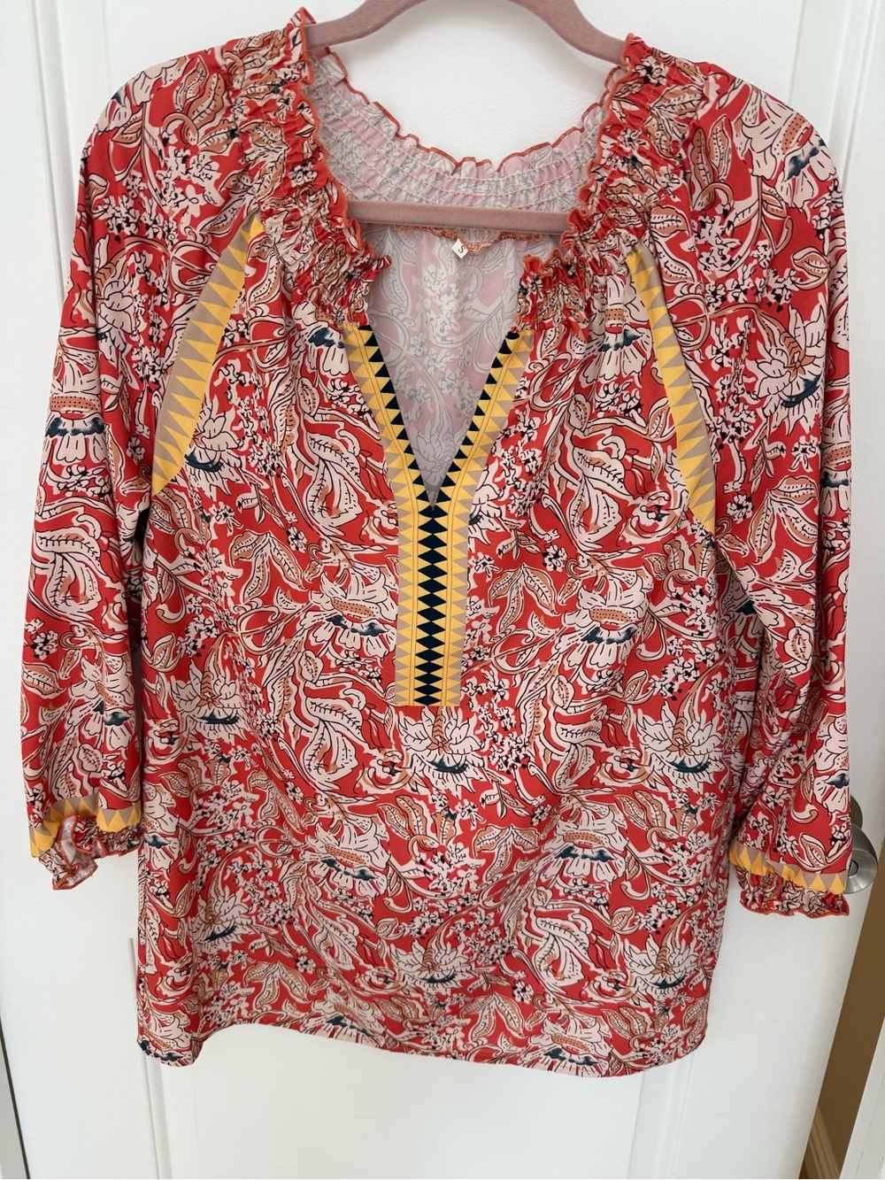 Women's Orange Printed Tunic with Yellow Trim
